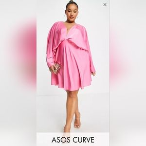 Aso Design curve Batwing satin mini  dress with big cut out